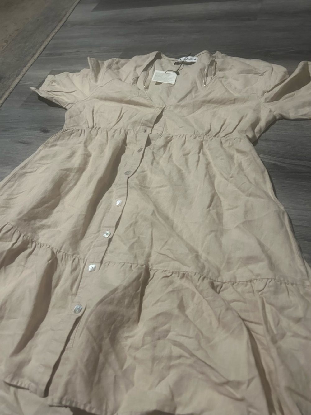 Women’s Tiered Button-Front Dress in Light Beige - Picture 3 of 5